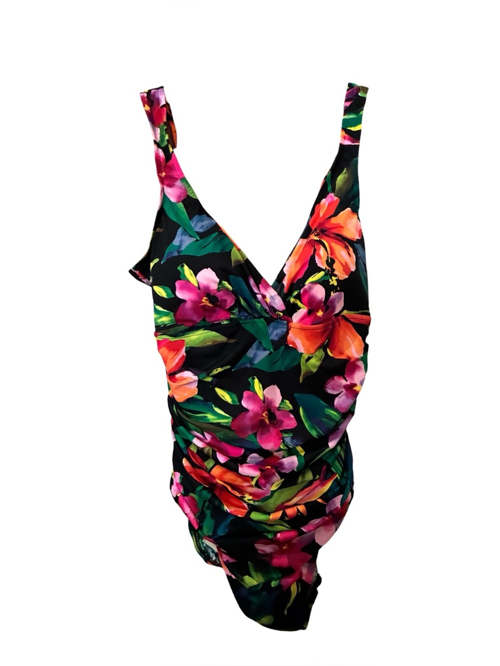 NWT TRIMSHAPERS FLORAL PRINT ONE PIECE RUCHED SWIMSUIT SIZE 16